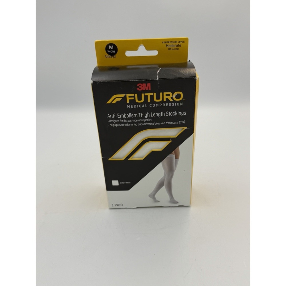 3M Futuro Anti-Embolism Thigh Length Stockings White Medium Short Unisex NIB